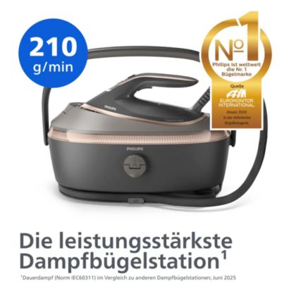 Die leistungsstärkste Dampfbügelstation*. Von der Nr. 1 Bügelmarke Philips.