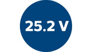 強大的 25.2 伏鋰離子電池可使用長達 1 小時