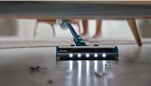 La brosse LED expose la poussière dissimulée et guide chaque mouvement.