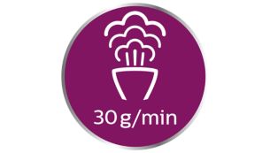 More powerful steam up to 30g/min for faster results