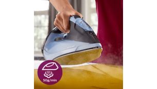 Sa&iacute;da de vapor at&eacute; 50&nbsp;g/min. para a melhor remo&ccedil;&atilde;o de vincos