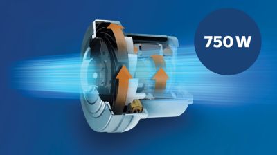 Yüksek emiş gücü için 750 W motor