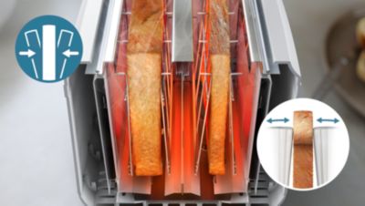 Enakomerno popečen kruh v 2 velikih odprtinah s samodejno postavitvijo na sredino