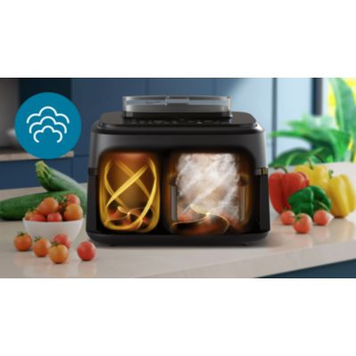 Airfryer, air fryer, dual basket, steam, RapidAir Plus, 5000 Series, NA551, NA551_00, NA551/00, NA551_00, black + silver​