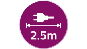 Long cordon de 2,5&nbsp;m pour une grande port&eacute;e sur la table &agrave; repasser