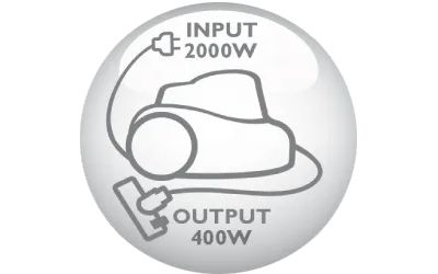 2000 Watt motor generating max. 400 Watt suction power