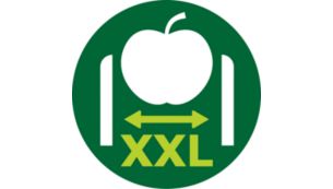 لا حاجة إلى تقطيع الفاكهة والخضار مسبقاً بفضل أنبوب التغذية بحجم XXL