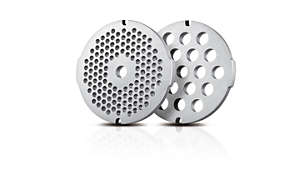 Hygienic stainless steel grinding discs (5mm and 8mm).
