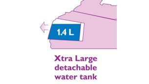Īpaši liela noņemama 1,4 litru ūdens tvertne