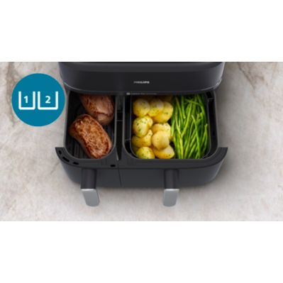 Airfryer, air fryer, dual basket, steam, RapidAir Plus, 5000 Series, NA551, NA551_00, NA551/00, NA551_00, black + silver​
