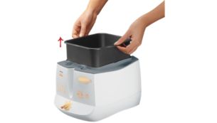 Uitneembare binnenpan voor het eenvoudig uitgieten van olie en voor eenvoudig schoonmaken