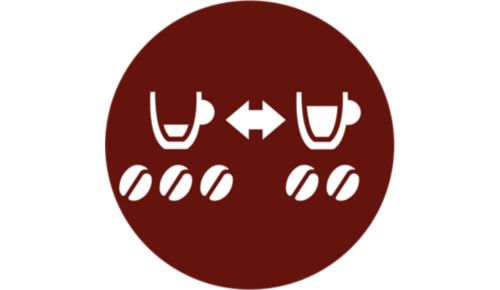 Selecteer uw gewenste sterkte: kleine kop sterke koffie of grote kop milde koffie
