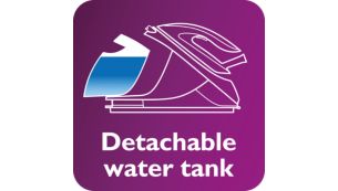 1.5 L detachable water tank, up to 2 hours of ironing
