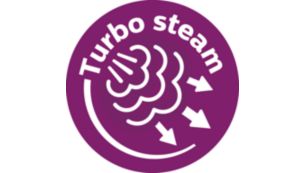 Naudojant „Turbo“ garų siurblį pro audinį praeina iki 50 % daugiau garų*