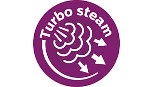Naudojant „Turbo“ garų siurblį pro audinį praeina iki 50 % daugiau garų*