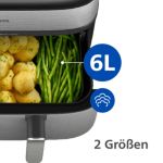 Zwei Körbe, unzählige Möglichkeiten: Airfryen, Dampfgaren – oder einfach beides gleichzeitig!