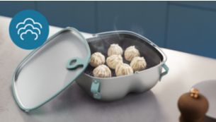 Cuisson vapeur des raviolis et légumes de votre choix