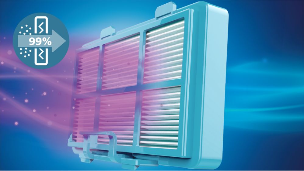 3-stage filter system captures 99.9%* of particles