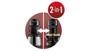 Technologie 2&nbsp;en&nbsp;1&nbsp;: pr&eacute;parez du caf&eacute; filtre et dosette avec la m&ecirc;me machine