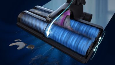 Du dideliu greičiu veikiantys šepečiai higieniškai valo grindis drėgnu būdu