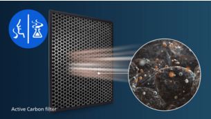 Active carbon filter reduces gases and odors