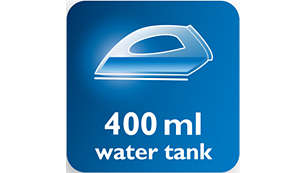 Ekstra stor vannbeholder på 400 ml gir mindre behov for påfylling