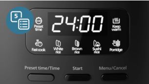 5 forudindstillede programmer til forskellige typer ris