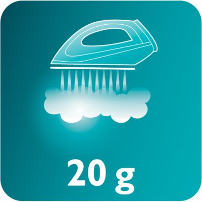 Vapor constante de até 20 g/min para uma melhor eliminação de vincos