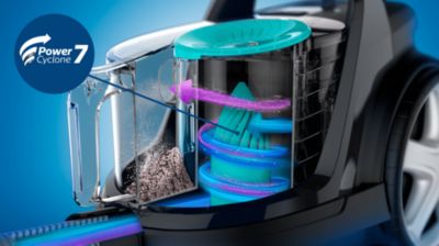 „PowerCyclone 7“ ilgiau išlaiko stipraus siurbimo galią