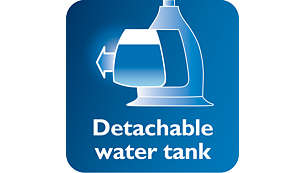 Löstagbar, genomskinlig vattentank med hygieniskt påfyllningshål för vatten