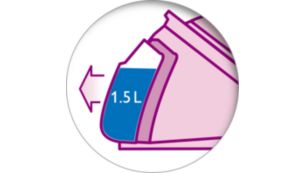 Dep&oacute;sito de agua desmontable de 1,5&nbsp;litros, hasta 2&nbsp;horas de planchado
