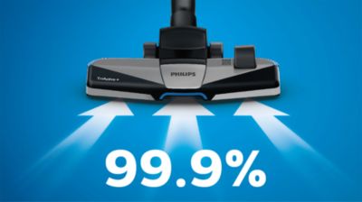 Savāc 99,9% putekļu**, nodrošinot efektīvu tīrīšanas veiktspēju