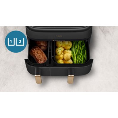 Airfryer, air fryer, dual basket, steam, RapidAir Plus, 5000 Series, NA552, NA552_00, NA552/00, NA552_09, NA552/09, stainless black and copper​