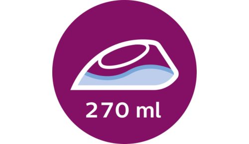 Groot waterreservoir van 270 ml voor het strijken van meerdere kleren in één keer
