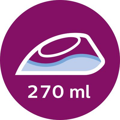 Grande reservatório de água de 270 ml para passar mais roupas de uma só vez