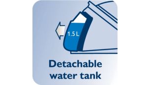 R&eacute;servoir 1,5&nbsp;l d&eacute;tachable, jusqu'&agrave; 2&nbsp;h d'autonomie