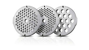 3 гігієнічні подрібнюючі диски з нержавіючої сталі (3 мм, 5 мм та 8 мм)