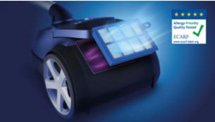 HEPA13 filter captures 99.9% of all dust - ECARF certified