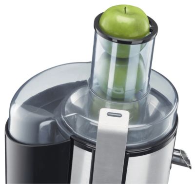 O bocal de alimentação extralargo absorve até frutas, legumes e verduras inteiros ou em grandes pedaços